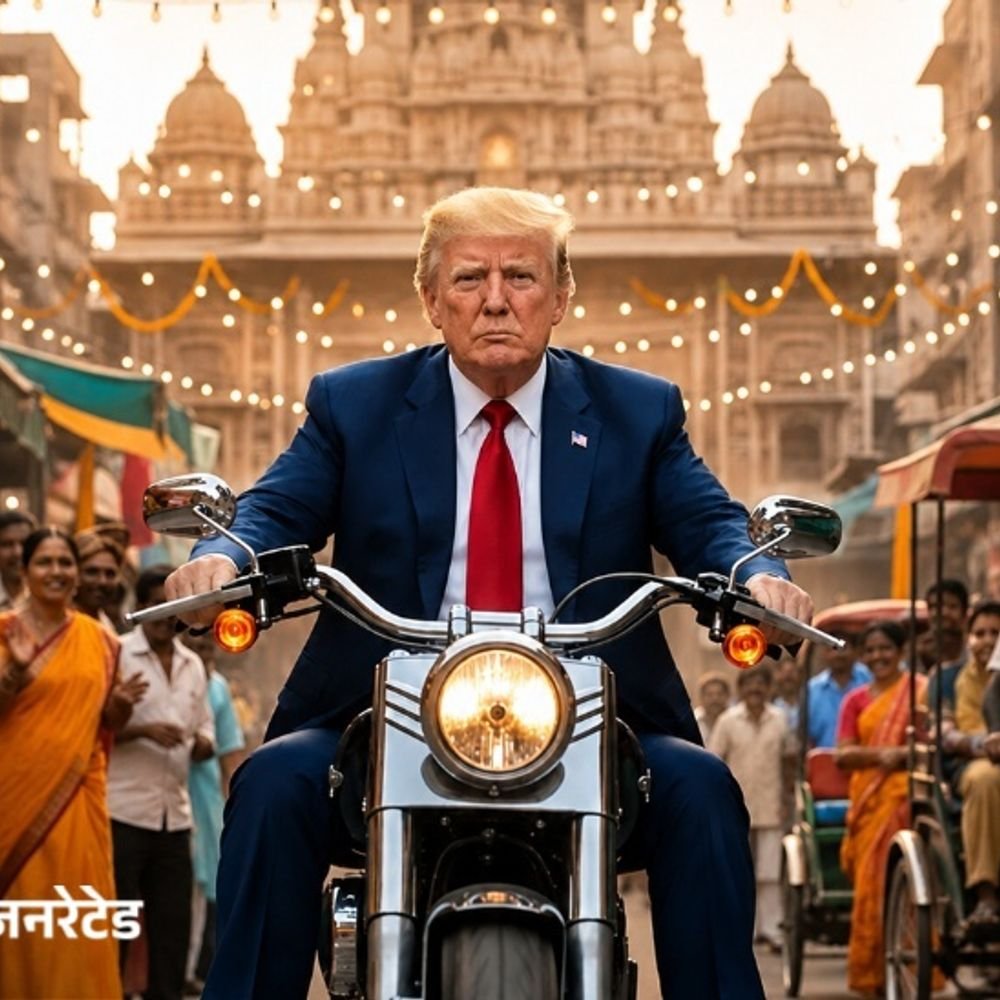 ट्रम्प ने भारत में बाइक चलाने का AI-वीडियो शेयर किया:शेर की सवारी करते, चांद पर झंडा भी लगाया