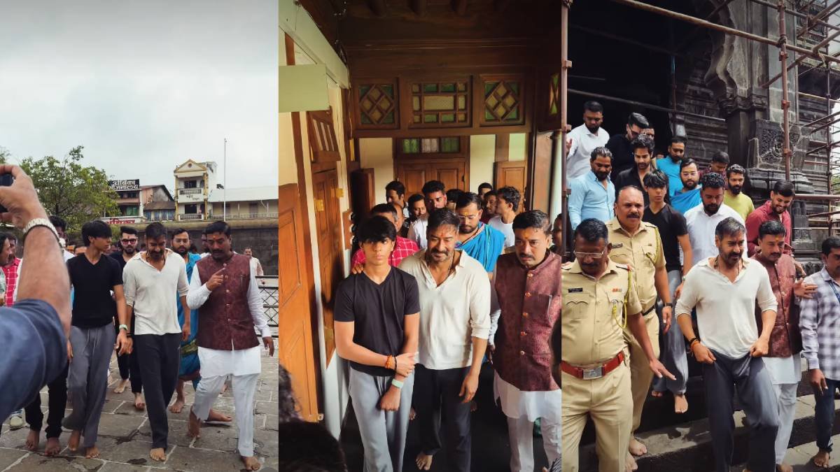 पापा की तरह लंबे चौड़े हो गए बेटे युग, अजय देवगन संग किए त्रियंबकेश्वर मंदिर के दर्शन, दोनों भांजे भी आए नजर