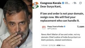 केरल कांग्रेस ने एक्स पर CJI सूर्यकांत का इस्तीफा मांगा फिर डिलीट किया पोस्ट, केंद्रीय मंत्री रिजिजू ने साधा निशाना | ACTPnews